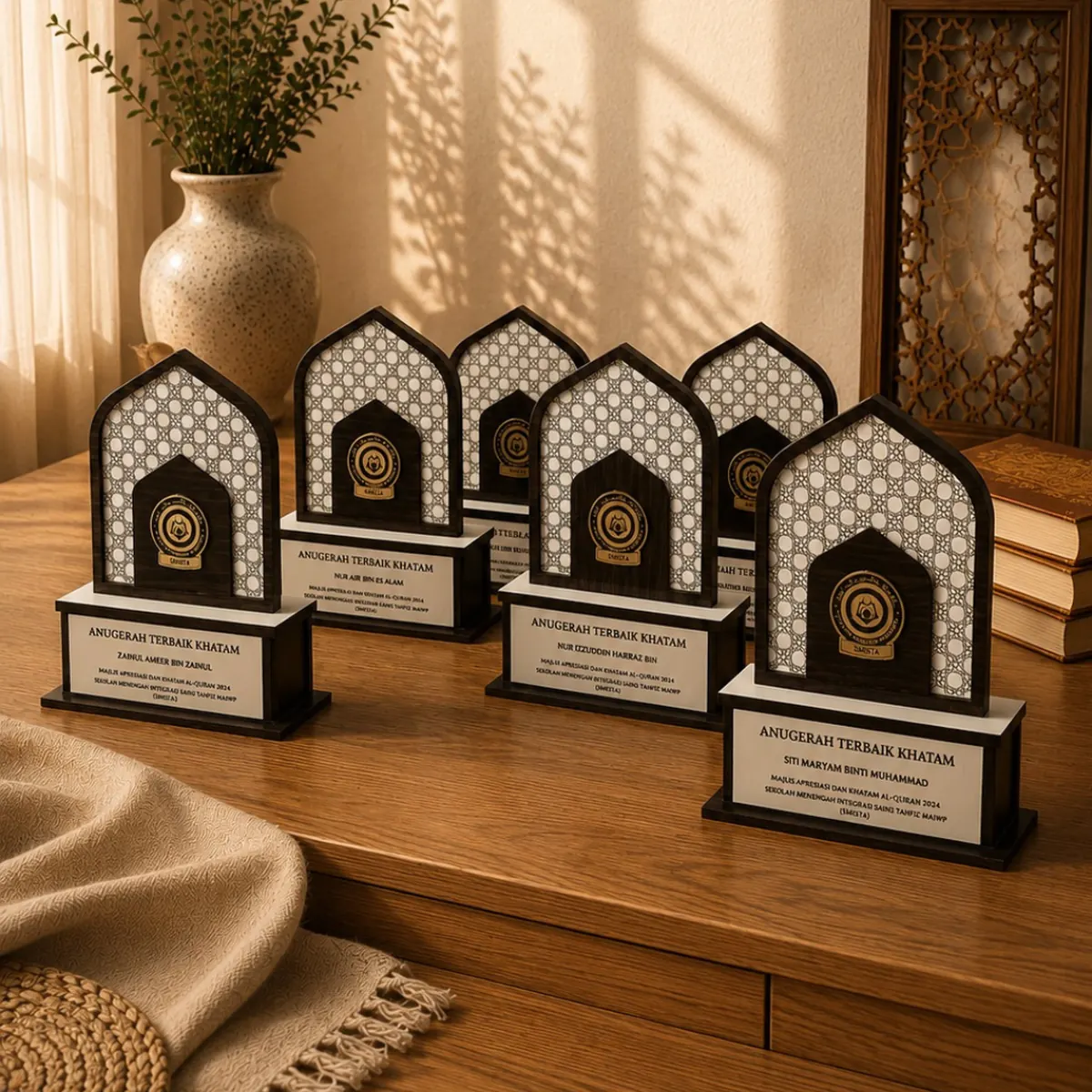 Set trofi bercorak gerbang dengan plat anugerah